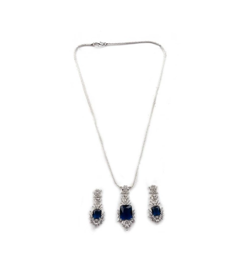Women's Brass Silver Plated Pendant Set (Blue) Women's Brass Silver Plated Pendant Set (Blue)
