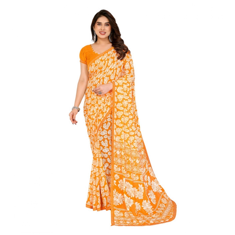 Women's Georgette Printed Saree With Unstitched Blouse 5.5Mtr (Yellow) Women's Georgette Printed Saree With Unstitched Blouse 5.5Mtr (Yellow)