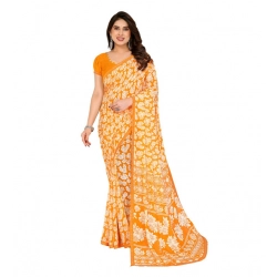Women's Georgette Printed Saree With Unstitched Blouse 5.5Mtr (Yellow)
