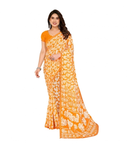 Women's Georgette Printed Saree With Unstitched Blouse 5.5Mtr (Yellow)