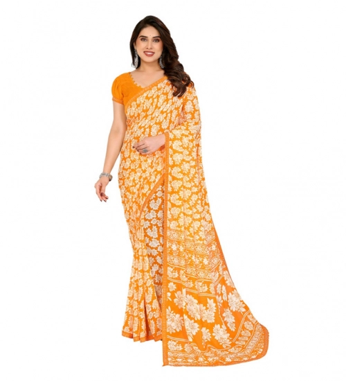 Women's Georgette Printed Saree With Unstitched Blouse 5.5Mtr (Yellow)