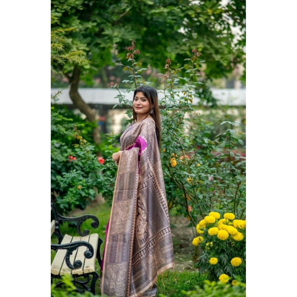Women's Faux_Tussar Geometric_Print Saree With Unstitched Blouse 5.5Mtr (Purple) Women's Faux_Tussar Geometric_Print Saree With Unstitched Blouse 5.5Mtr (Purple)
