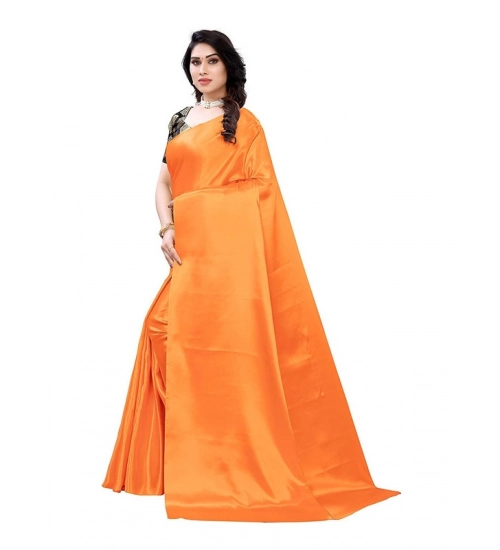 Women's Satin Printed Saree With Unstitched Blouse 5.5Mtr (Mustard)