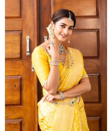Women's Soft Lichi Silk Printed Saree With Unstitched Blouse 5.5Mtr (Yellow) Women's Soft Lichi Silk Printed Saree With Unstitched Blouse 5.5Mtr (Yellow)