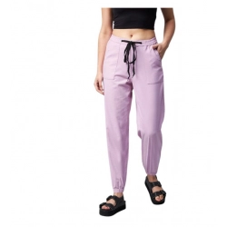Women's Coton Twill Solid Elasticated Trousers (Lavender)