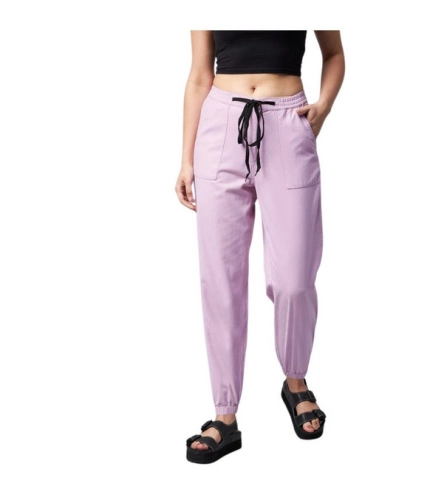 Women's Coton Twill Solid Elasticated Trousers (Lavender)