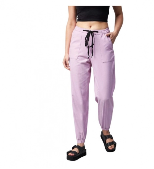 Women's Coton Twill Solid Elasticated Trousers (Lavender)