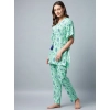 Women's Rayon Floral Kaftan Sleeve Night Suit (Green - Blue)