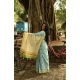 Women's Linen Printed Saree With Unstitched Blouse 5.5Mtr (Blue)