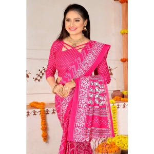 Generic Women's Soft Pure Cotton Printed Saree With Unstitched Blouse 5.5Mtr (Pink)