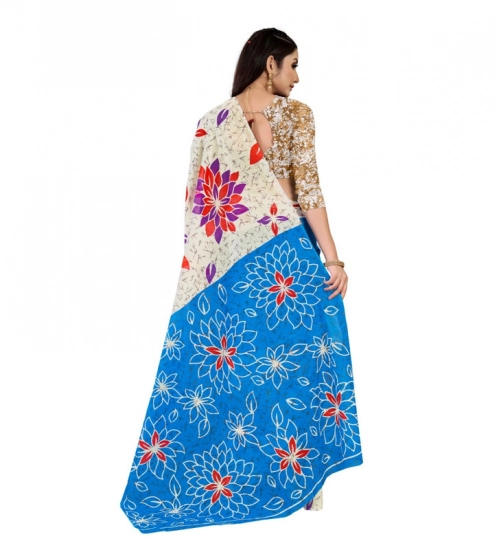 Women's Soft Pure Cotton Printed Saree With Unstitched Blouse 5.5Mtr (Multicolor)