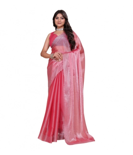 Women's Jimmy choo Embellished Bollywood Saree With Unstitched Blouse 5.5Mtr (Pink)