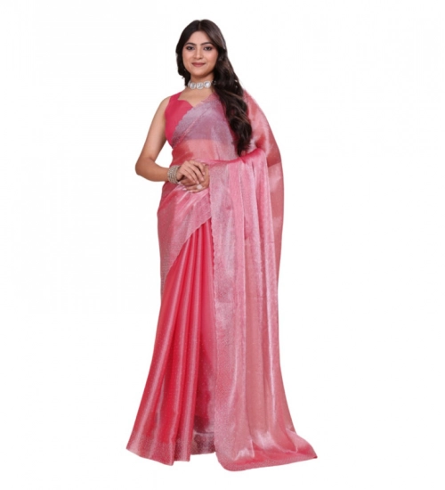 Women's Jimmy choo Embellished Bollywood Saree With Unstitched Blouse 5.5Mtr (Pink)