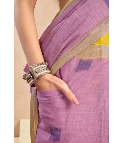 Women's Faux Linen Floral Ready to wear Saree With Unstitched Blouse 5.5Mtr (Lavender)