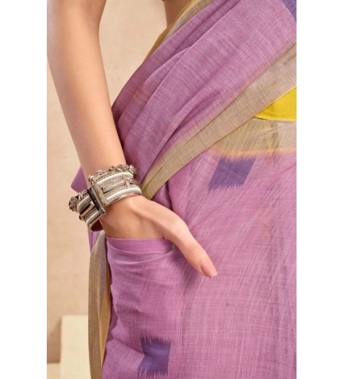 Women's Faux Linen Floral Ready to wear Saree With Unstitched Blouse 5.5Mtr (Lavender)