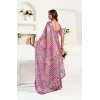 Women's Faux Linen Floral Print Ready to wear Saree With Unstitched Blouse 5.5Mtr (Pink)