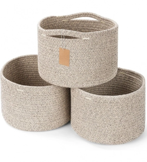 Cotton Kidi 9x7 Inch Pack of 3 Storage Basket For Clothes (Light Brown)