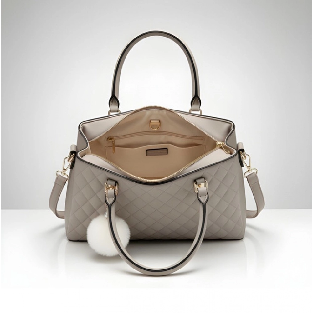 Women's PU Leather Solid Shoulder Zipper Handbag (Grey)