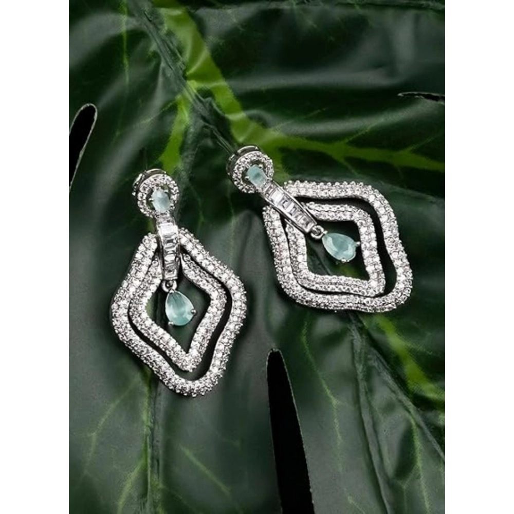Women's Brass Silver Plated Drop Earrings (Turquoise)