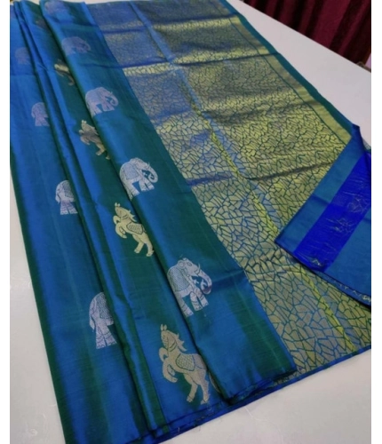 Women's Litchi silk Printed Saree With Unstitched Blouse (Turquise Blue)