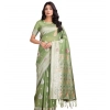 Women's Linen Cotton Printed Saree With Unstitched Blouse 5.5Mtr (Light Green) Women's Linen Cotton Printed Saree With Unstitched Blouse 5.5Mtr (Light Green)