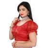 Women's Jimmy Solid Designer Neck Elastic Sleeve Readymade Blouse (Red 38 , Alterable up to 42)-PID65834