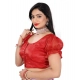 Women's Jimmy Solid Designer Neck Elastic Sleeve Readymade Blouse (Red 38 , Alterable up to 42)-PID65834