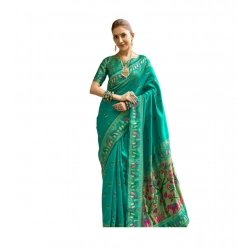 Women's Silk Blend Woven Saree With Unstitched Blouse 5.5 Mtr (Green)