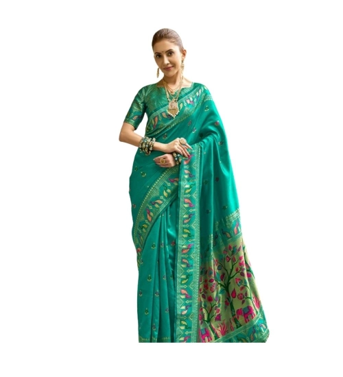 Women's Silk Blend Woven Saree With Unstitched Blouse 5.5 Mtr (Green)