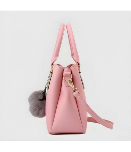 Women's PU Leather Solid Shoulder Zipper Handbag (Pink)