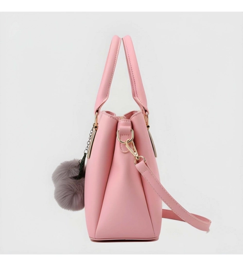 Women's PU Leather Solid Shoulder Zipper Handbag (Pink)