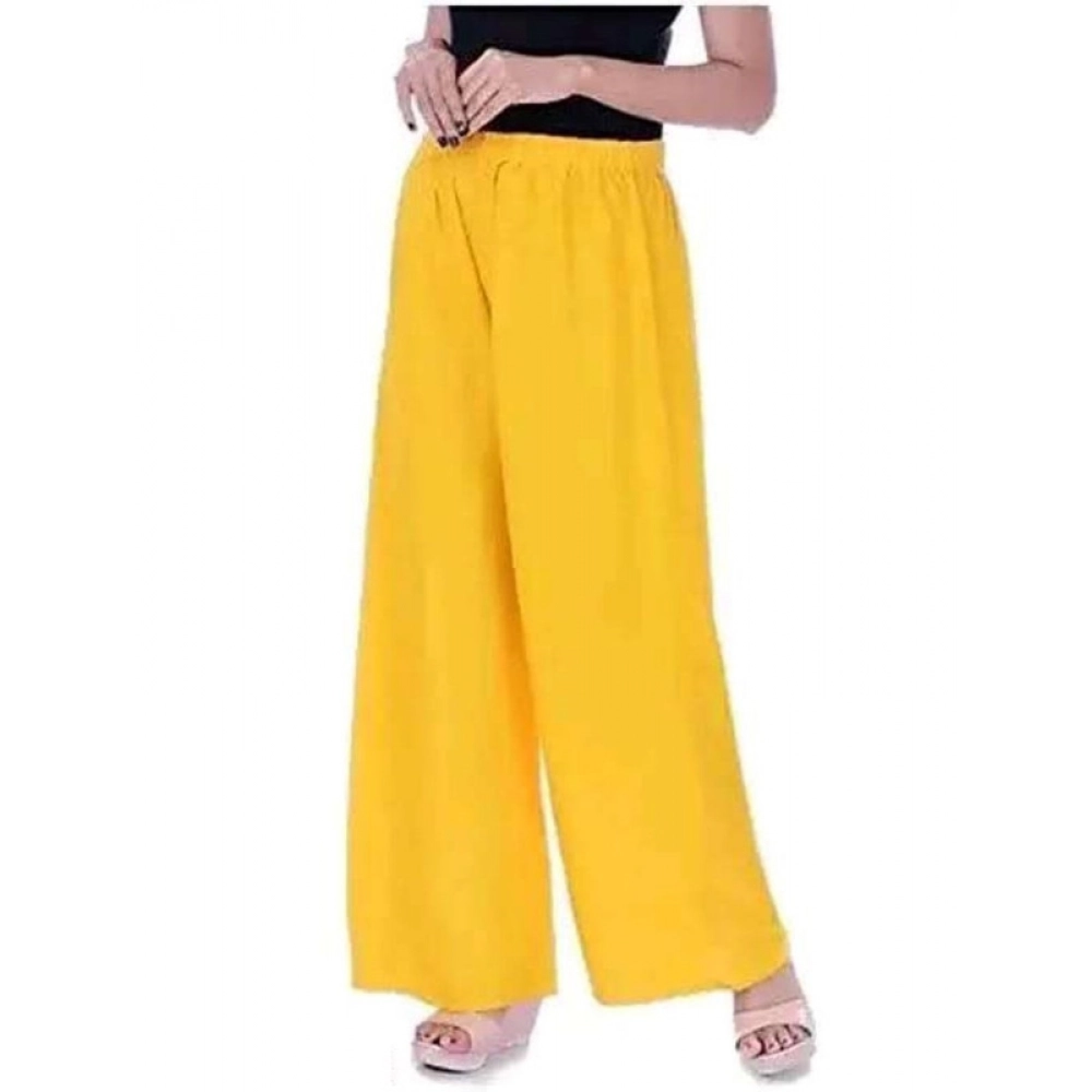 Dropship Women's Casual Rayon Solid Ankle Length Palazzo (Yellow , Free Size)