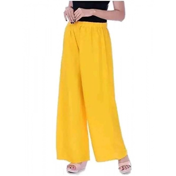 Dropship Women's Casual Rayon Solid Ankle Length Palazzo (Yellow , Free Size)