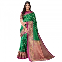 Women's Litchi silk Printed Saree With Unstitched Blouse  5-6 Mtrs (Green)