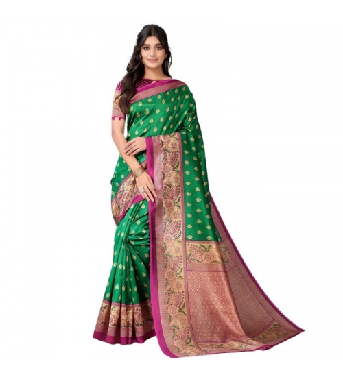 Women's Litchi silk Printed Saree With Unstitched Blouse  5-6 Mtrs (Green)
