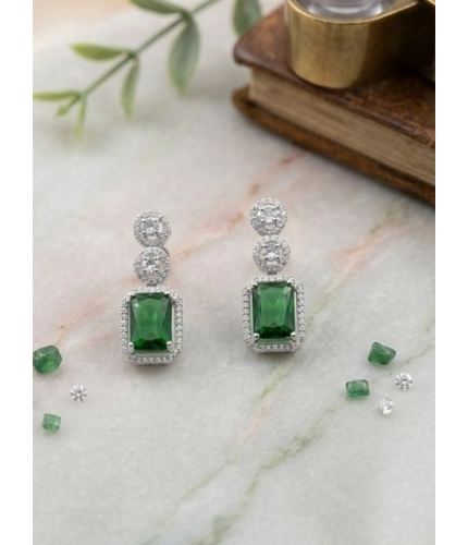 Women's Brass Silver Plated Drop Earrings (Green)