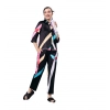 Women's Satin Colour Block Long Sleeves Co-Ord Set (Multicolor)