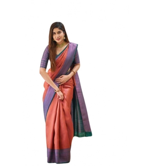 Women's Soft Lichi Silk Printed Saree With Unstitched Blouse 5.5Mtr (Orange)