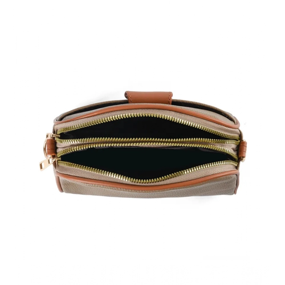 Women's PU Leather Zipper Sling Bag (Khakhi) Women's PU Leather Zipper Sling Bag (Khakhi)