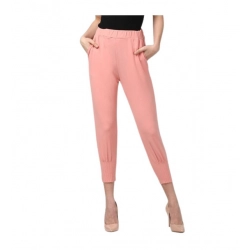 Women's Polyester Solid Elasticated Trousers (Pink)