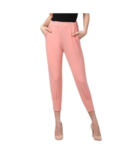 Women's Polyester Solid Elasticated Trousers (Pink)