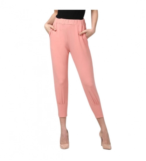 Women's Polyester Solid Elasticated Trousers (Pink)