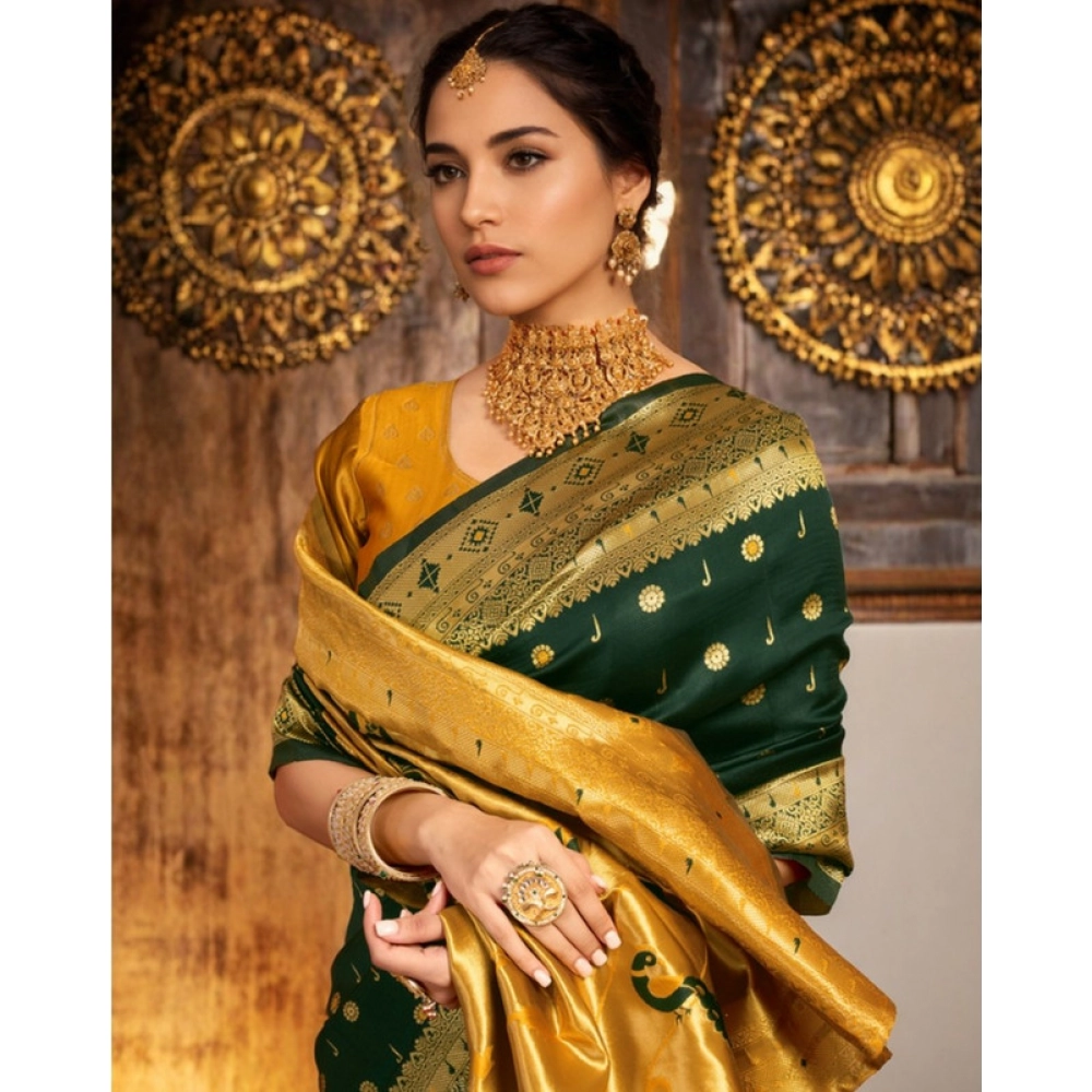 Women's Silk Blend Zari Weaving Saree With Unstitched Blouse 5.5Mtr (Green) Women's Silk Blend Zari Weaving Saree With Unstitched Blouse 5.5Mtr (Green)