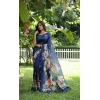 Women's Faux_Tussar Floral Saree With Unstitched Blouse 5.5Mtr (Navy_Blue) Women's Faux_Tussar Floral Saree With Unstitched Blouse 5.5Mtr (Navy_Blue)