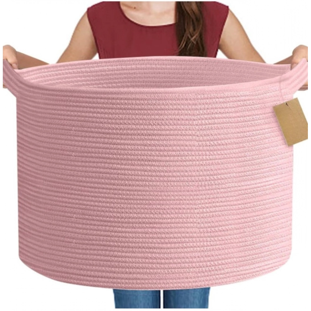 Cotton 14x12 Inch Pack of 1 Storage Basket For Clothes (Pink)