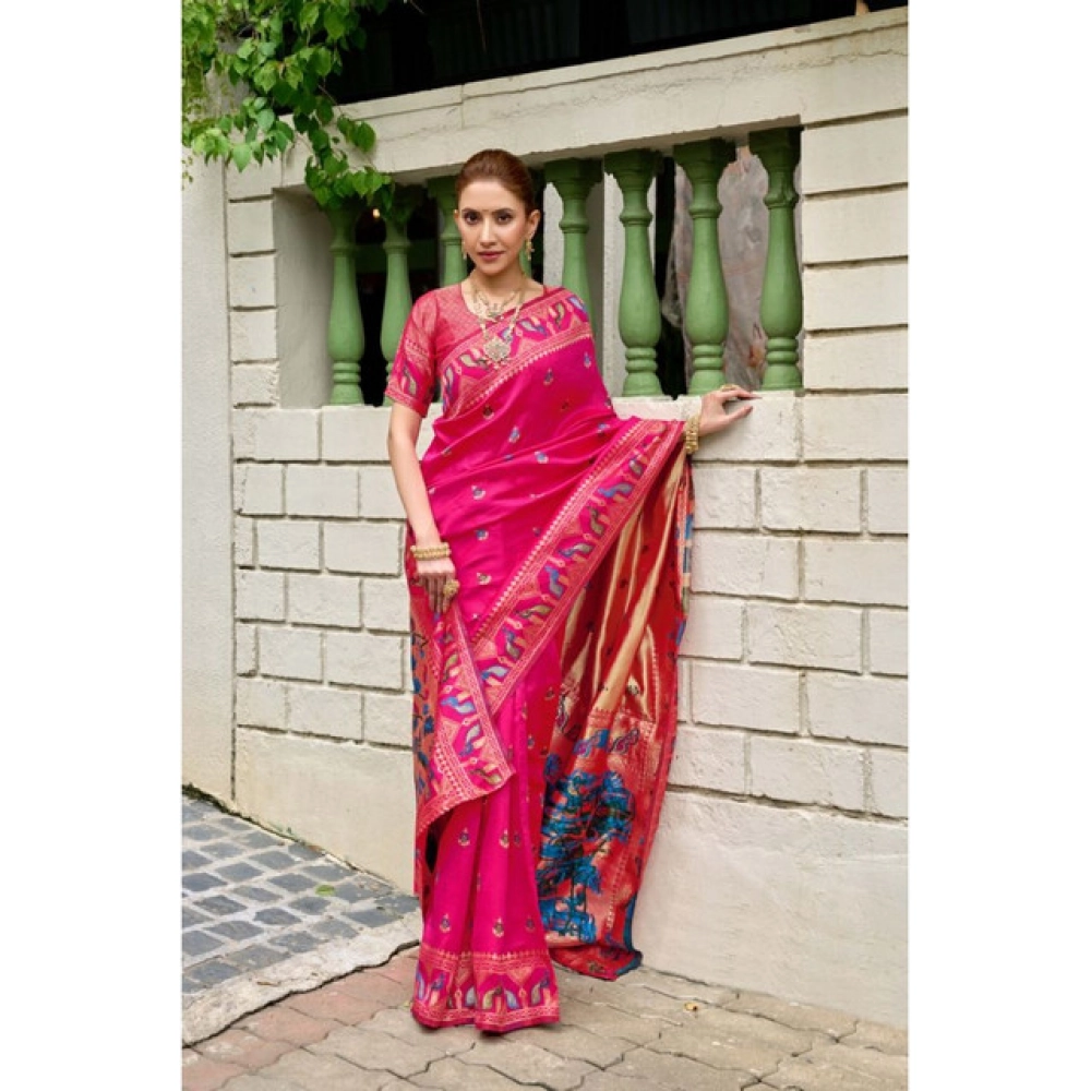 Women's Silk Blend Woven Saree With Unstitched Blouse 5.5 Mtr (Pink) Women's Silk Blend Woven Saree With Unstitched Blouse 5.5 Mtr (Pink)