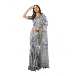 Women's Polyester Printed Saree With Unstitched Blouse 5.5 Mtr (Grey)