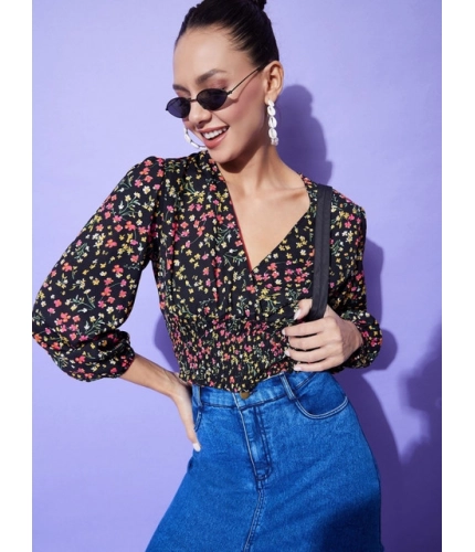 Women's Polyester Floral Long Sleeves Top (Multicolor)