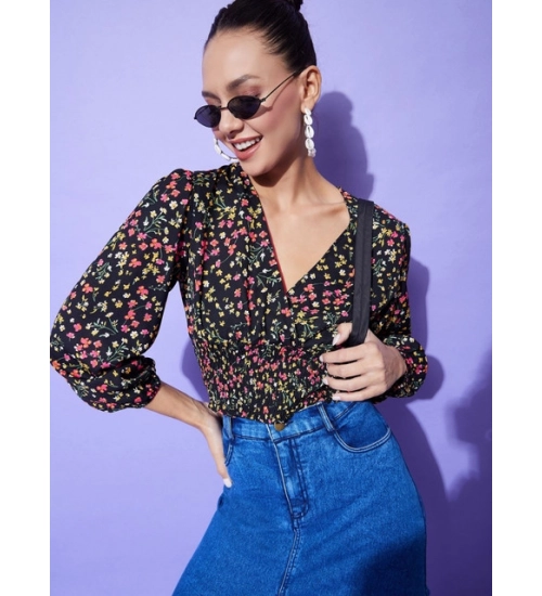 Women's Polyester Floral Long Sleeves Top (Multicolor)