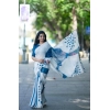 Women's Linen Printed Saree With Unstitched Blouse 5.5Mtr (White)